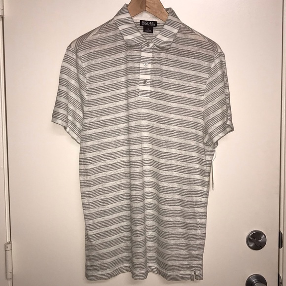 🌴3/$20 Michael Kors Linen Blend Collared Shirt Cream Gray - Picture 1 of 5